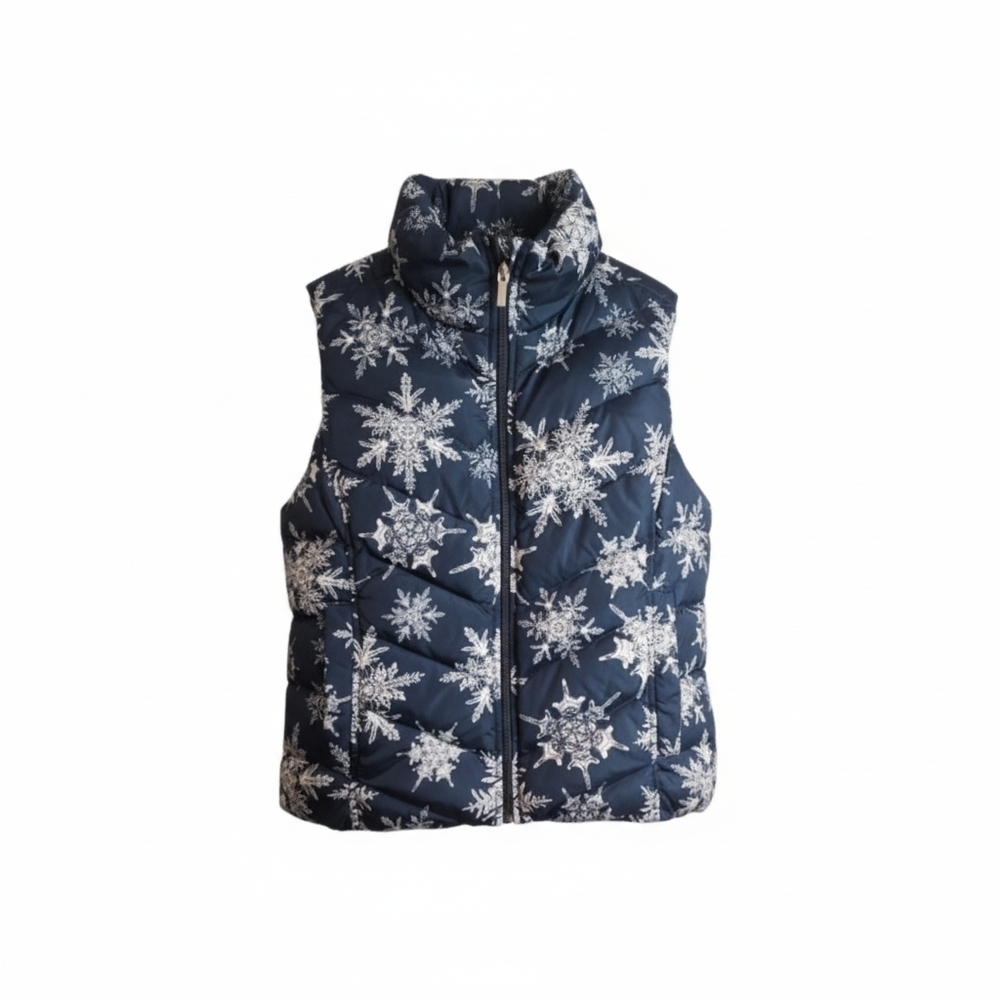 Lands'end blue white Snowflake down puffer vest sz S /P